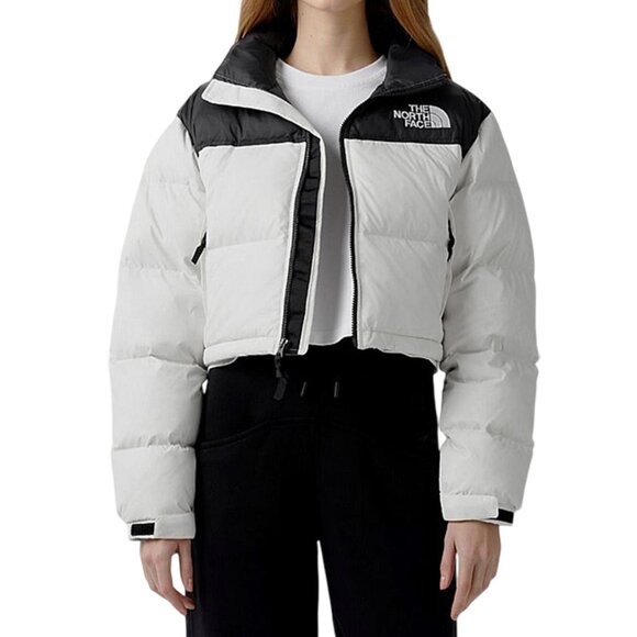 NEW! $288 North Face Nuptse Short Jacket! XXL Down Fill White Dune/TNF Black - Picture 1 of 4